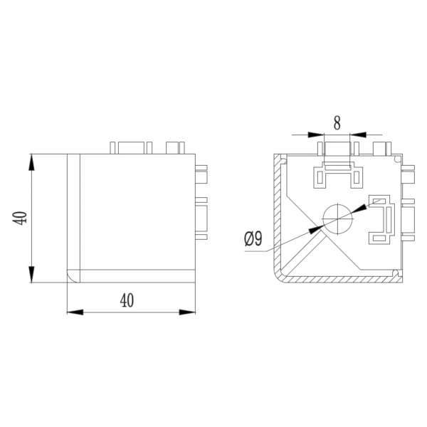 Hoekconnector 3-Weg 40-serie Maatvoering