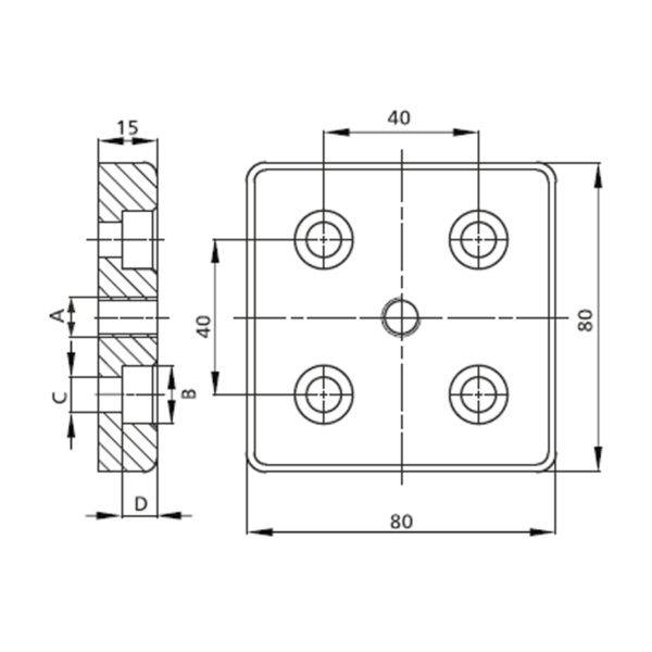 Voetplaat 80x80 Maatvoering