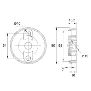 970263 - Voet Rubber D80mm Maatvoering