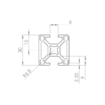 30x30 BSB 2N180 Profiel Slot 8 Maatvoering