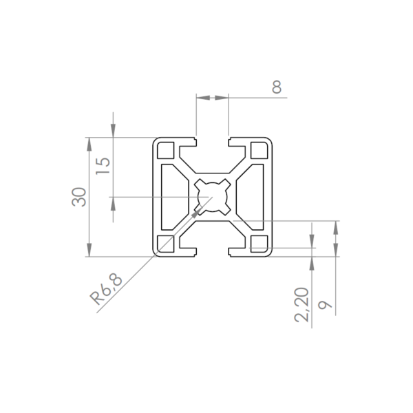 30x30 BSB 2N180 Profiel Slot 8 Maatvoering