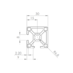 30x30 BSB 2N90 Profiel Slot 8 Maatvoering