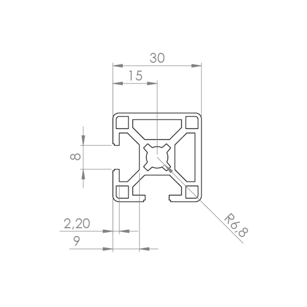 30x30 BSB 2N90 Profiel Slot 8 Maatvoering