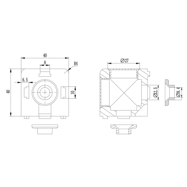 40x40 ISB 2D Connector Afmetingen