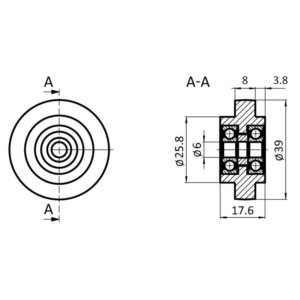 Kunststof Roller D39mm Maatvoering
